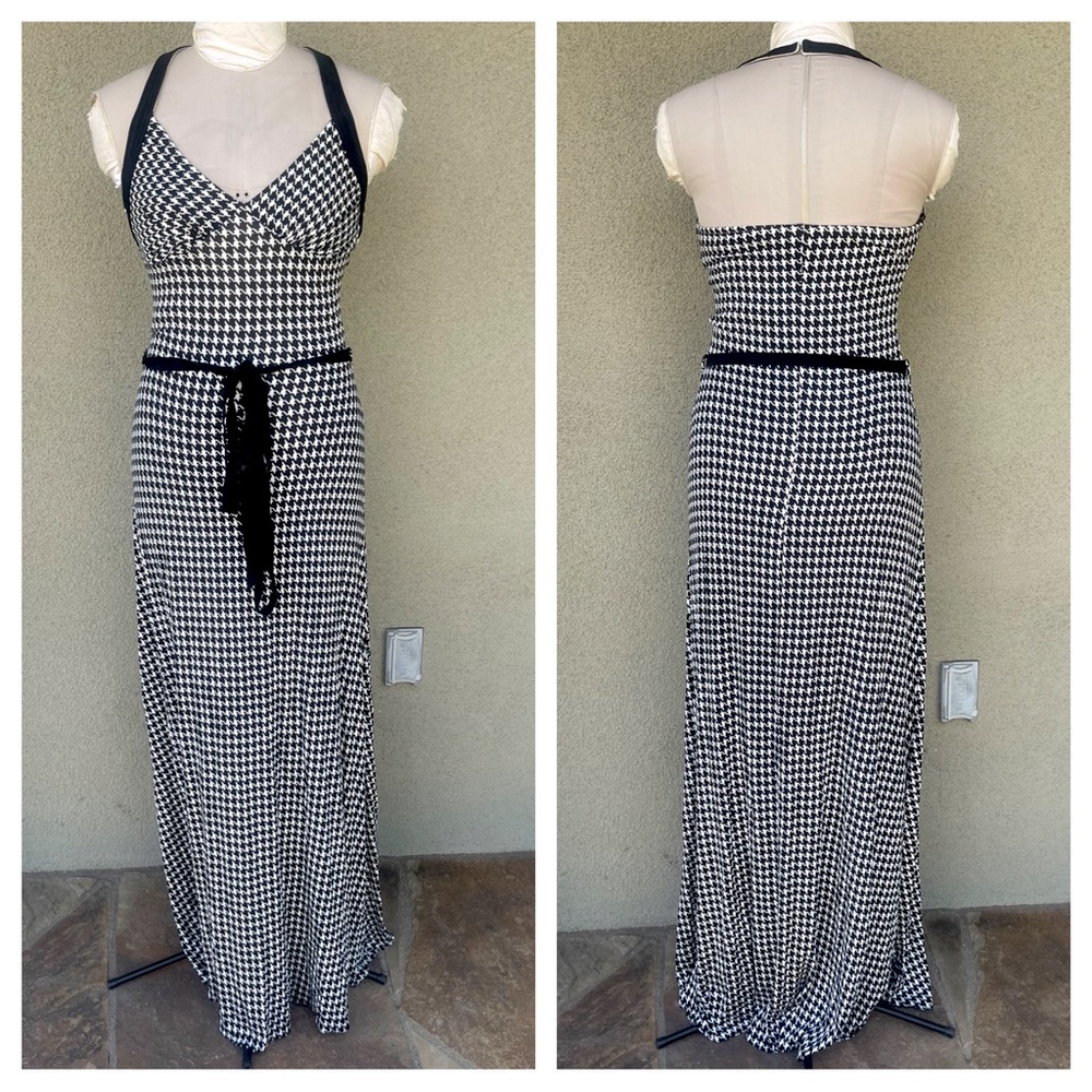 Sky houndstooth halter maxi dress